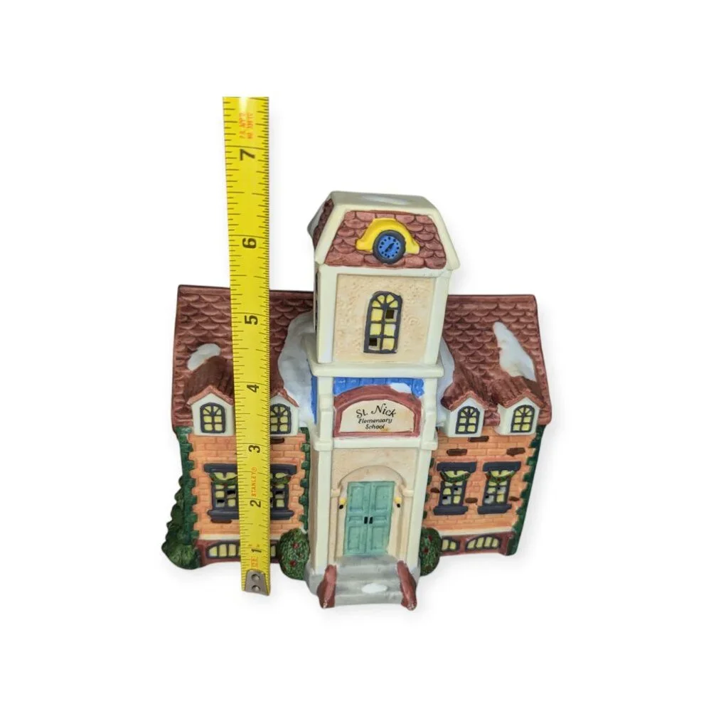 Grandeur Noel Ceramic Christmas Village Post Office Elementary School Set W/Box